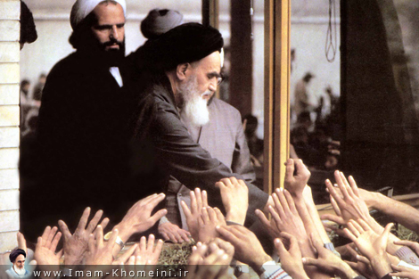 Imam meeting the public at the Alavi School in Tehran