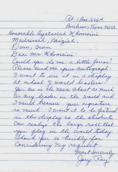 Request for Imam`s handwriting by an American citizen
