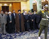 President Rouhani along with Seyyed Hassan Khomeini pays respect to late  Ayatollah Akbar Hashemi Rafsanjani