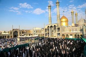 Worshipers perform prayers on Eid al-Adha (the Feast of Sacrifice) at Masumah’s holy shrine in Qom