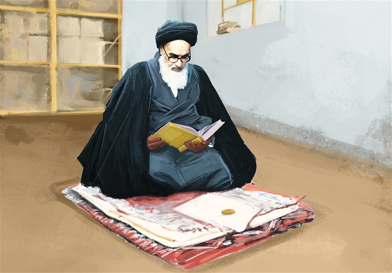 Imam Khomeini was found busy in reciting Quran.