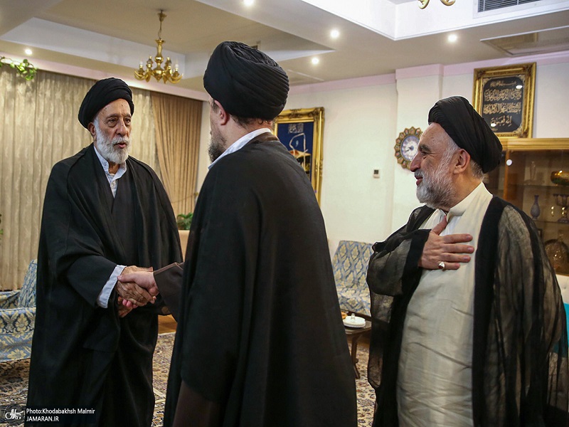 Ayatollah Seyyed Hassan Khomeini holds a meeting with Hojjat al Islam Seyyed Hadi Khamenei.